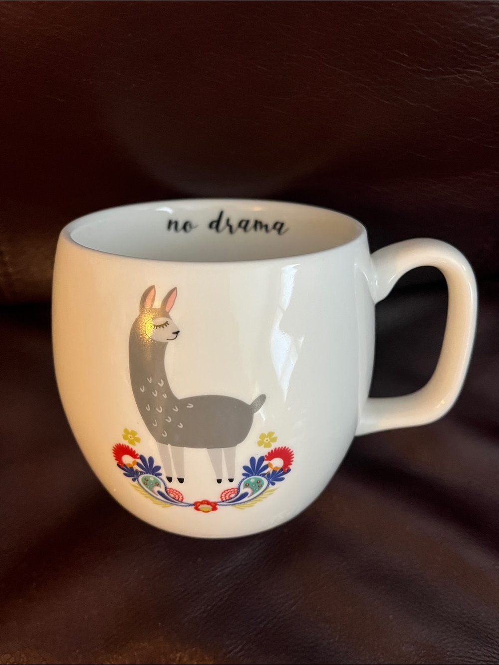 No Drama Gray Llama Ceramic Mug - White